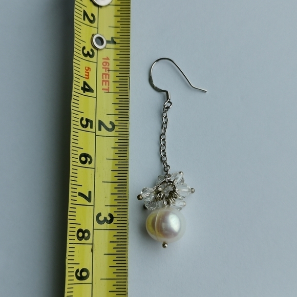 Sterling silver crystal dangle drop earrings white freshwater pearl 🆕 - Picture 4 of 6